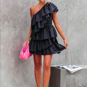 RADIANCE RUFFLE ONE SHOULDER TIERED MINI DRESS size medium